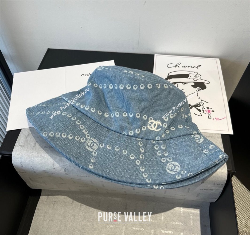 Chanel Printed Denim Bucket Hat Light Blue 2025 0318 (MAO-250318030)