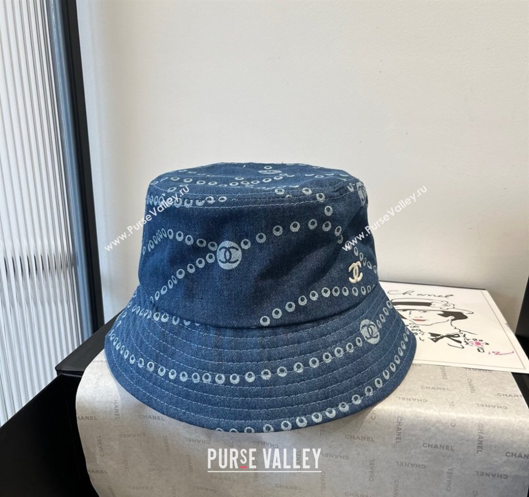 Chanel Printed Denim Bucket Hat Dark Blue 2025 0318 (MAO-250318031)