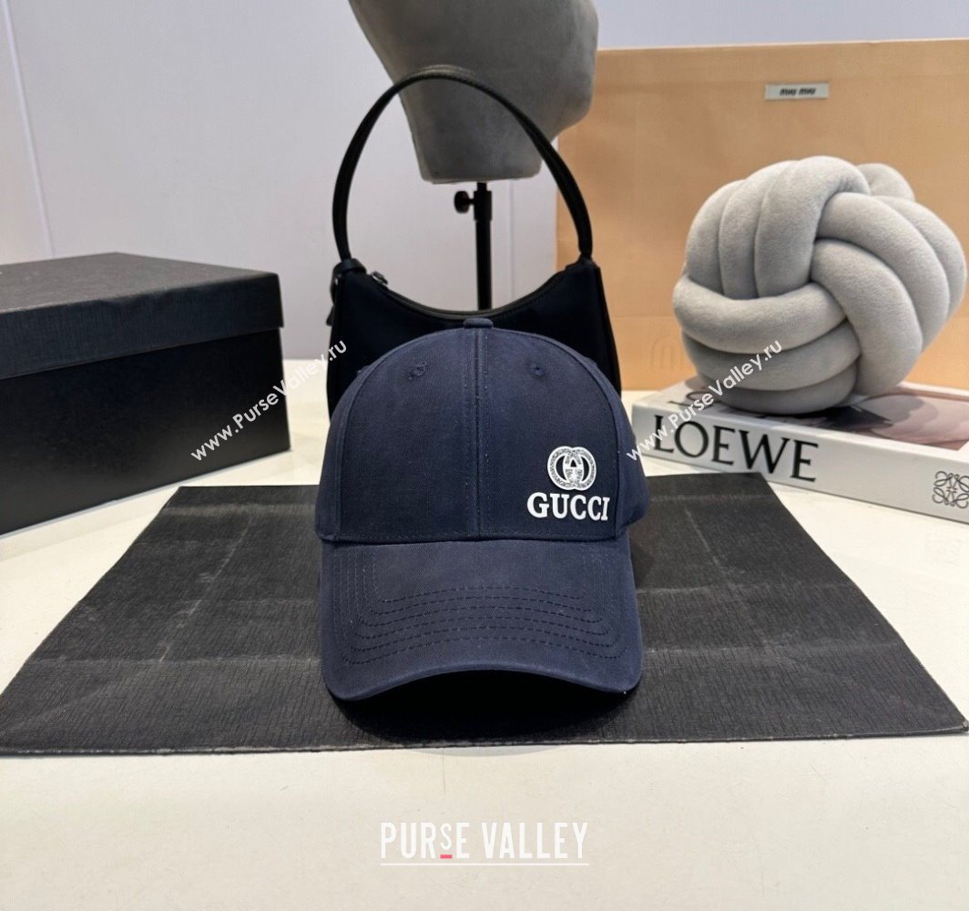 Gucci GG Canvas Baseball Hat with Side Logo Dark Blue 2025 0317 (MAO-250317071)