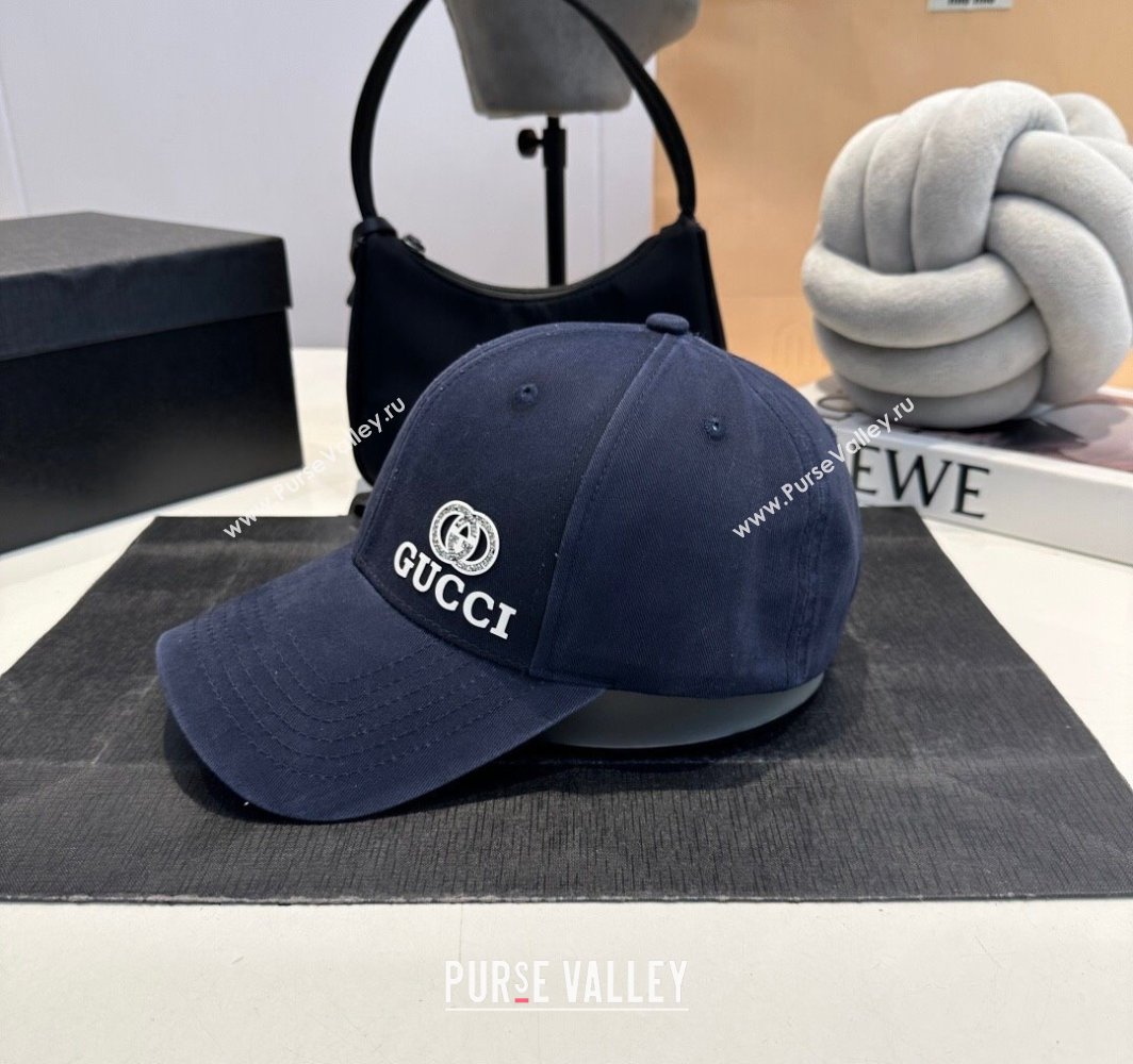 Gucci GG Canvas Baseball Hat with Side Logo Dark Blue 2025 0317 (MAO-250317071)