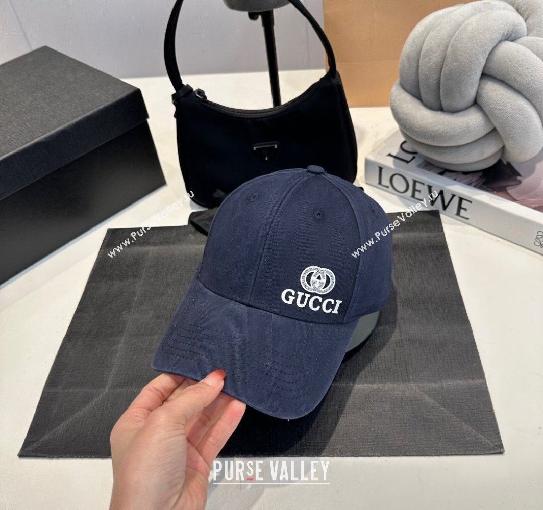 Gucci GG Canvas Baseball Hat with Side Logo Dark Blue 2025 0317 (MAO-250317071)
