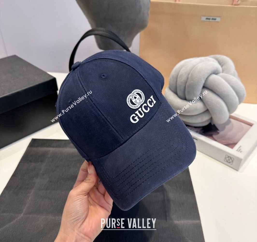 Gucci GG Canvas Baseball Hat with Side Logo Dark Blue 2025 0317 (MAO-250317071)
