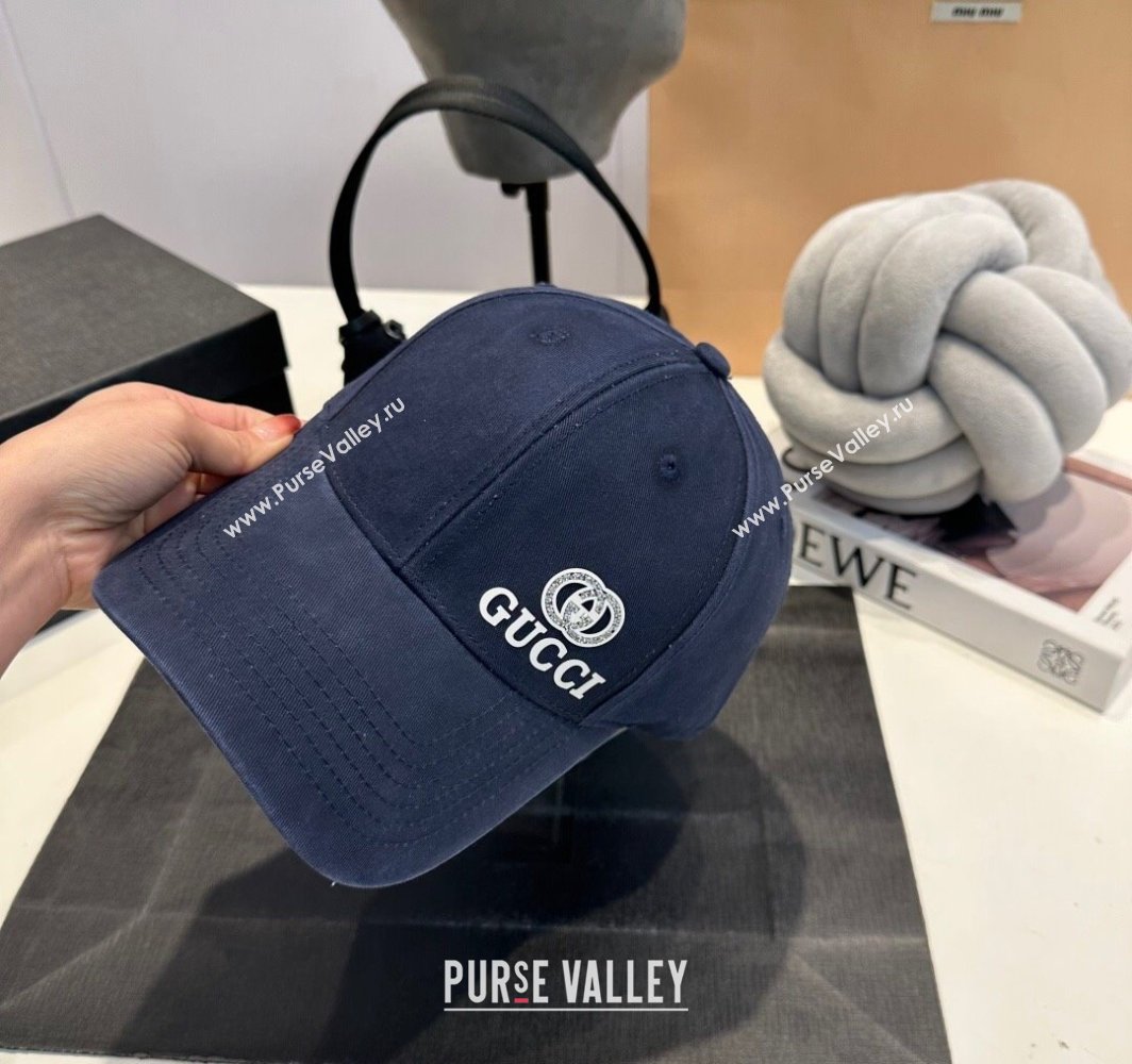 Gucci GG Canvas Baseball Hat with Side Logo Dark Blue 2025 0317 (MAO-250317071)
