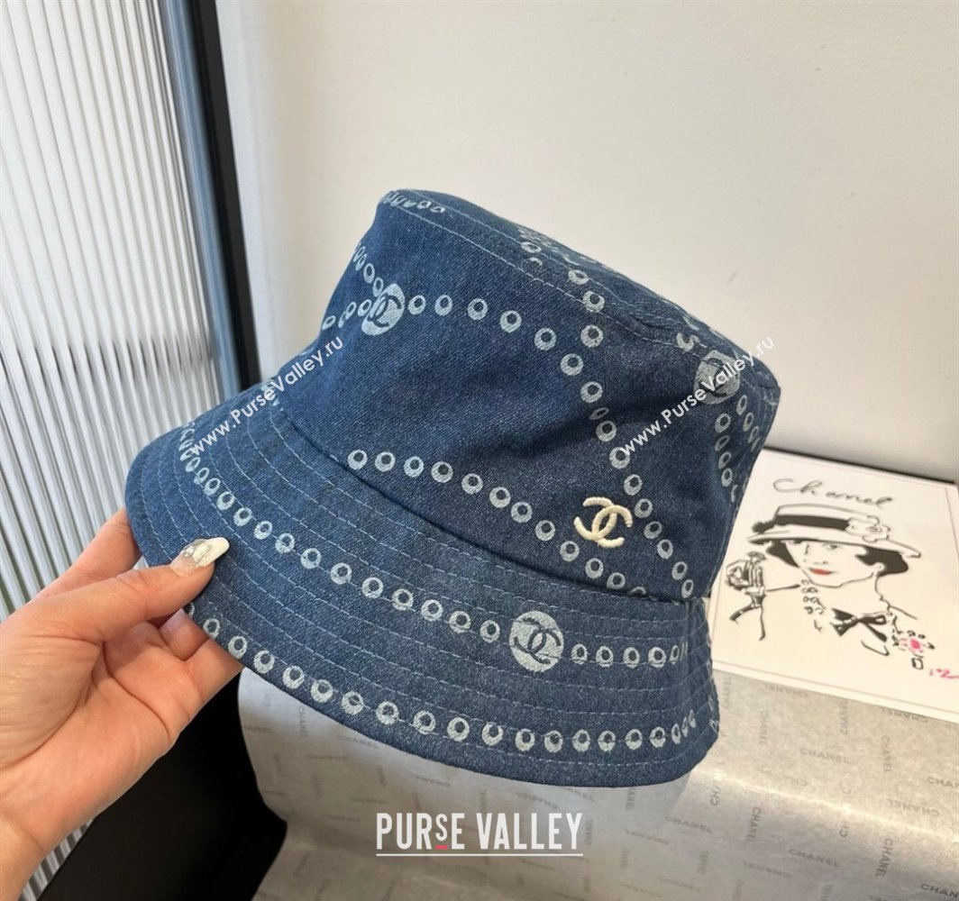 Chanel Printed Denim Bucket Hat Dark Blue 2025 0318 (MAO-250318031)
