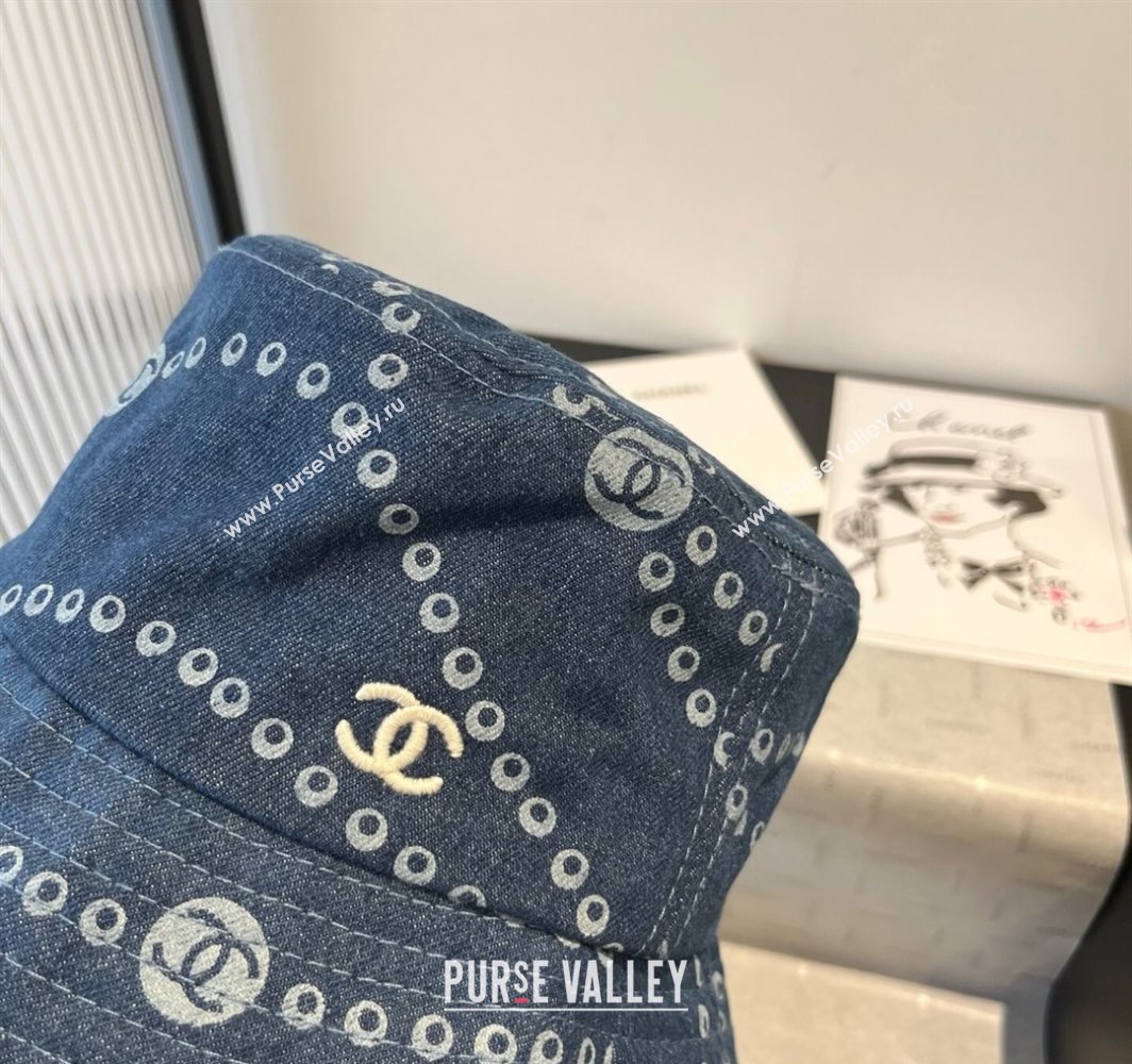 Chanel Printed Denim Bucket Hat Dark Blue 2025 0318 (MAO-250318031)