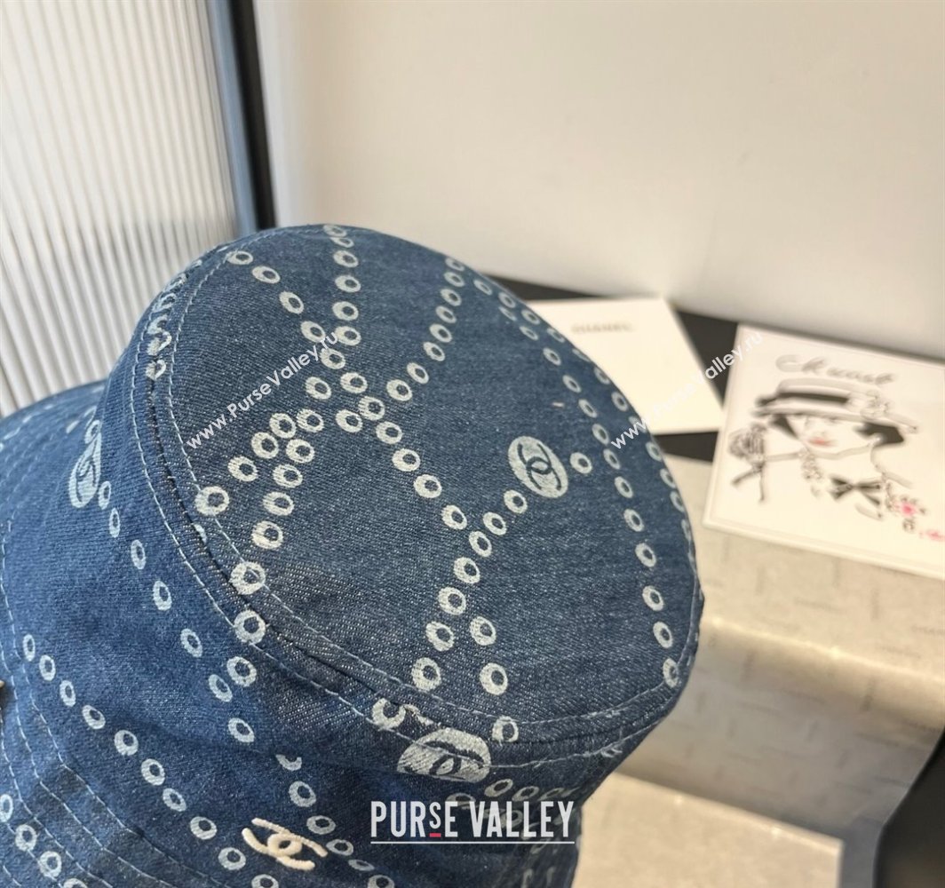Chanel Printed Denim Bucket Hat Dark Blue 2025 0318 (MAO-250318031)