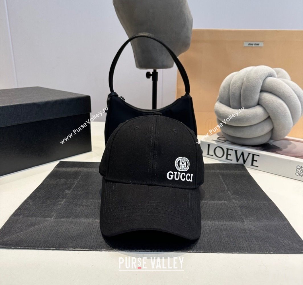 Gucci GG Canvas Baseball Hat with Side Logo Black 2025 0317 (MAO-250317075)
