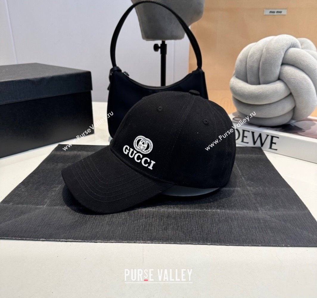 Gucci GG Canvas Baseball Hat with Side Logo Black 2025 0317 (MAO-250317075)