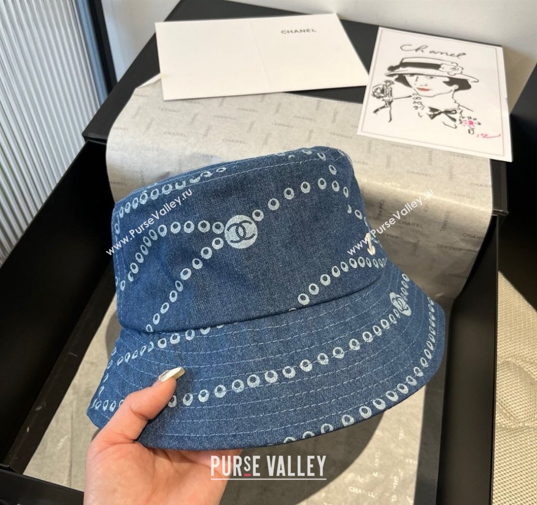 Chanel Printed Denim Bucket Hat Dark Blue 2025 0318 (MAO-250318031)