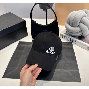 Gucci GG Canvas Baseball Hat with Side Logo Black 2025 0317 (MAO-250317075)