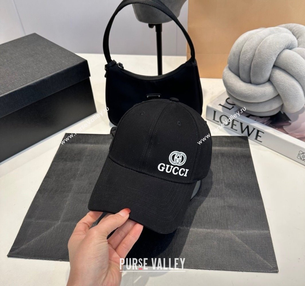 Gucci GG Canvas Baseball Hat with Side Logo Black 2025 0317 (MAO-250317075)