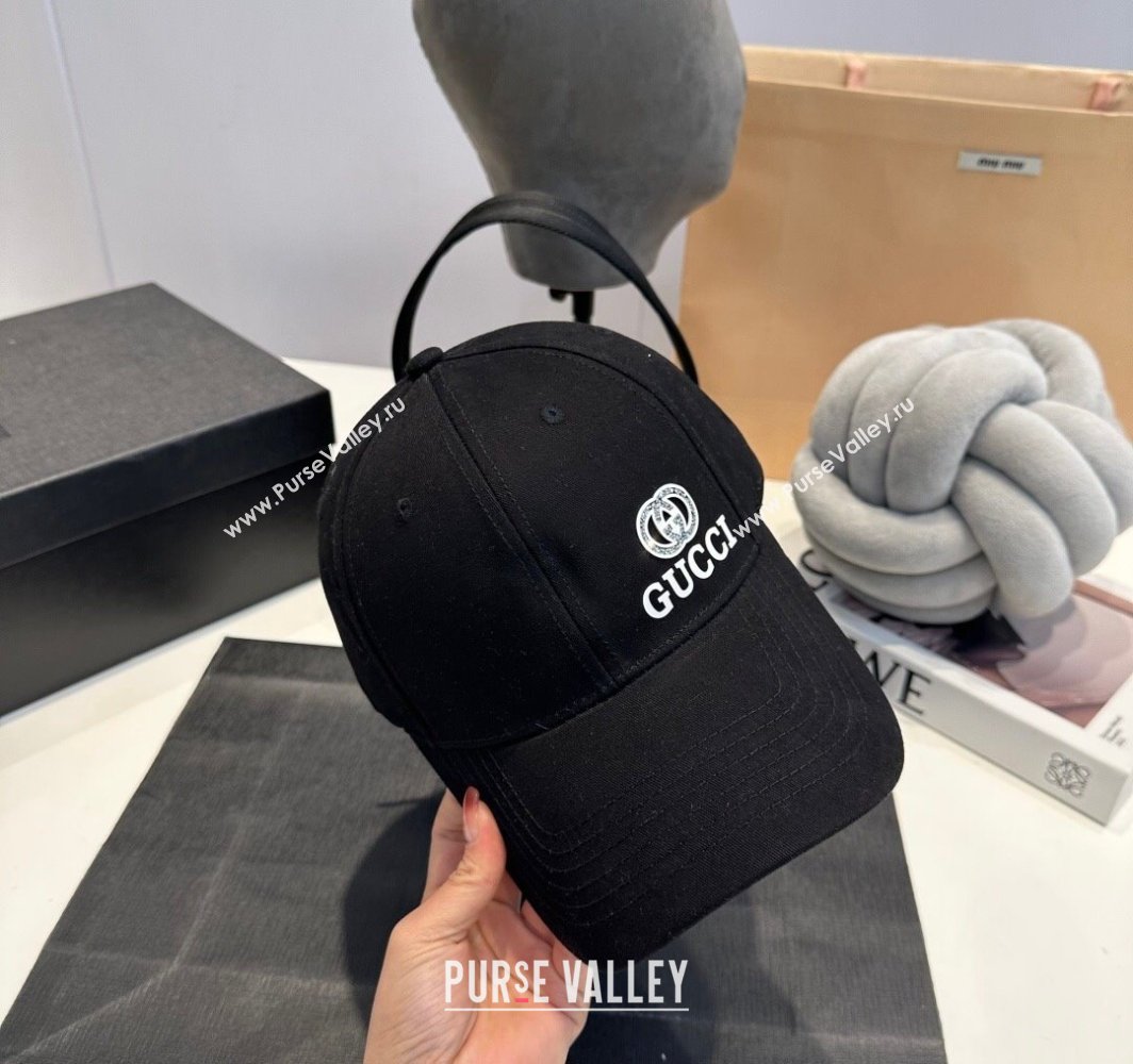 Gucci GG Canvas Baseball Hat with Side Logo Black 2025 0317 (MAO-250317075)