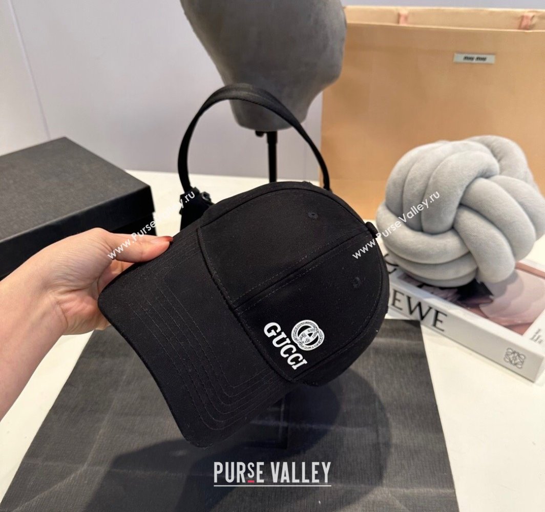 Gucci GG Canvas Baseball Hat with Side Logo Black 2025 0317 (MAO-250317075)