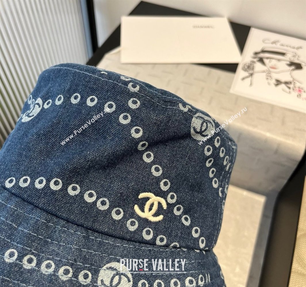 Chanel Printed Denim Bucket Hat Dark Blue 2025 0318 (MAO-250318031)