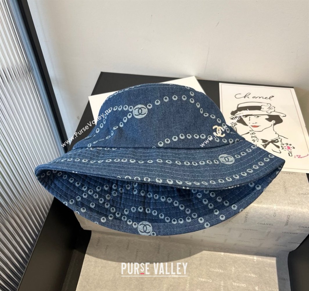 Chanel Printed Denim Bucket Hat Dark Blue 2025 0318 (MAO-250318031)