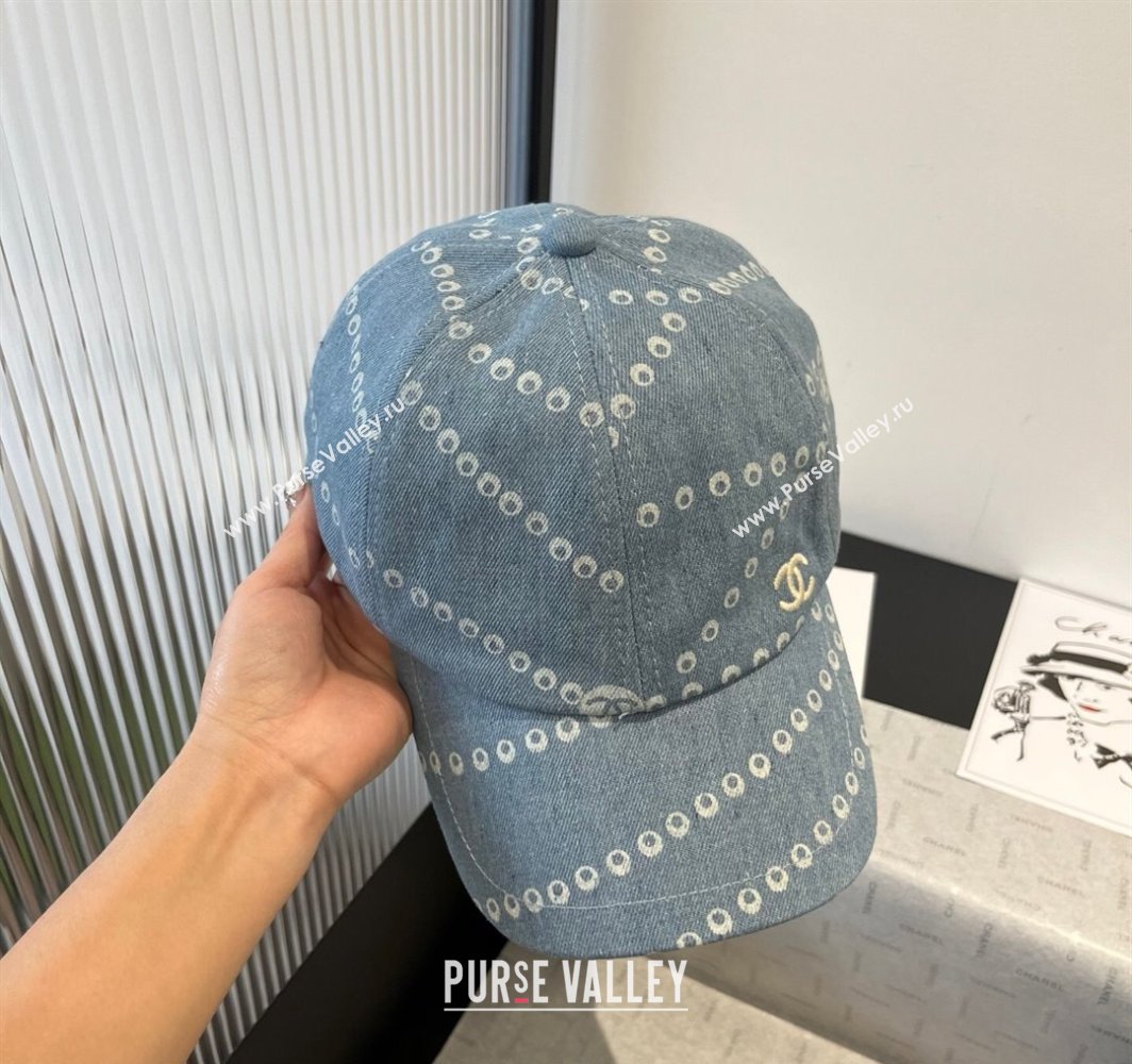 Chanel Printed Denim Baseball Hat Light Blue 2025 0318 (MAO-250318032)