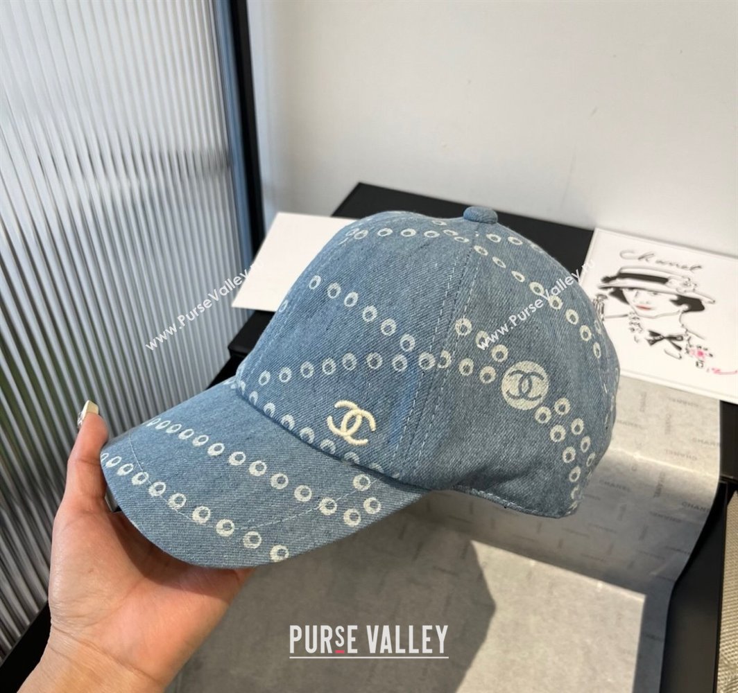 Chanel Printed Denim Baseball Hat Light Blue 2025 0318 (MAO-250318032)