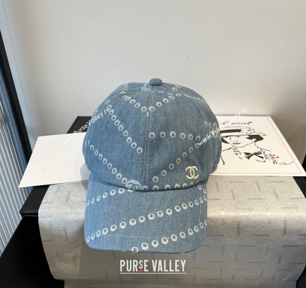 Chanel Printed Denim Baseball Hat Light Blue 2025 0318 (MAO-250318032)