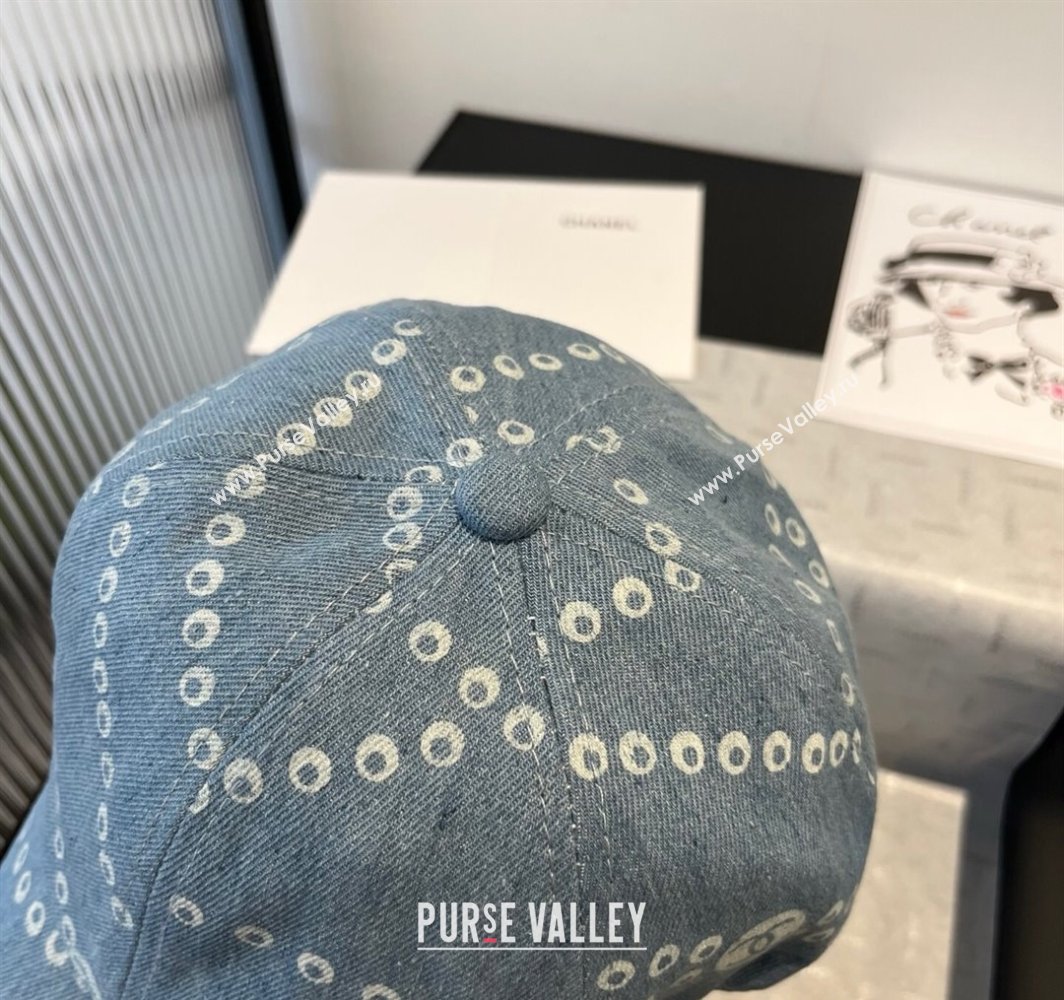 Chanel Printed Denim Baseball Hat Light Blue 2025 0318 (MAO-250318032)