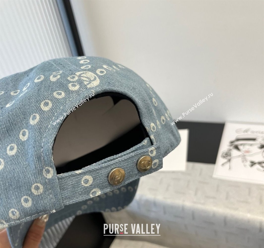 Chanel Printed Denim Baseball Hat Light Blue 2025 0318 (MAO-250318032)