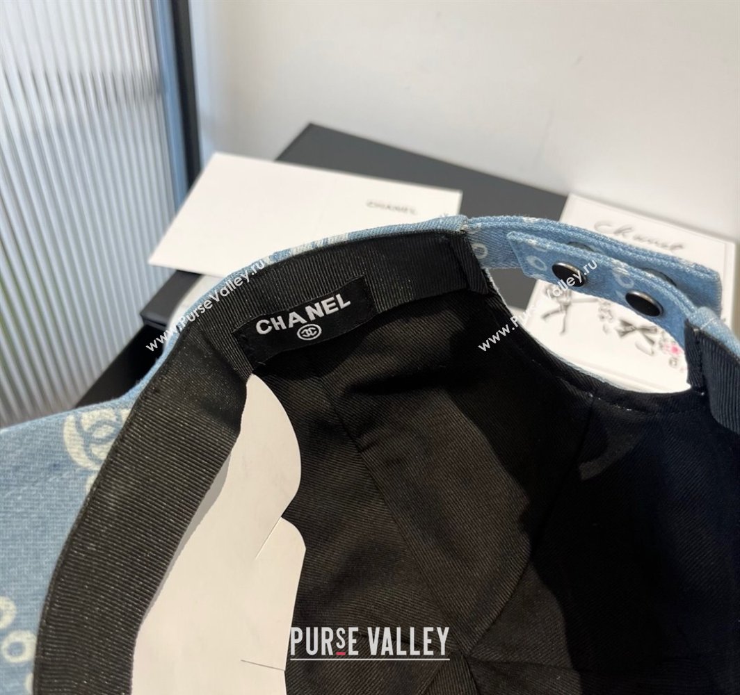 Chanel Printed Denim Baseball Hat Light Blue 2025 0318 (MAO-250318032)