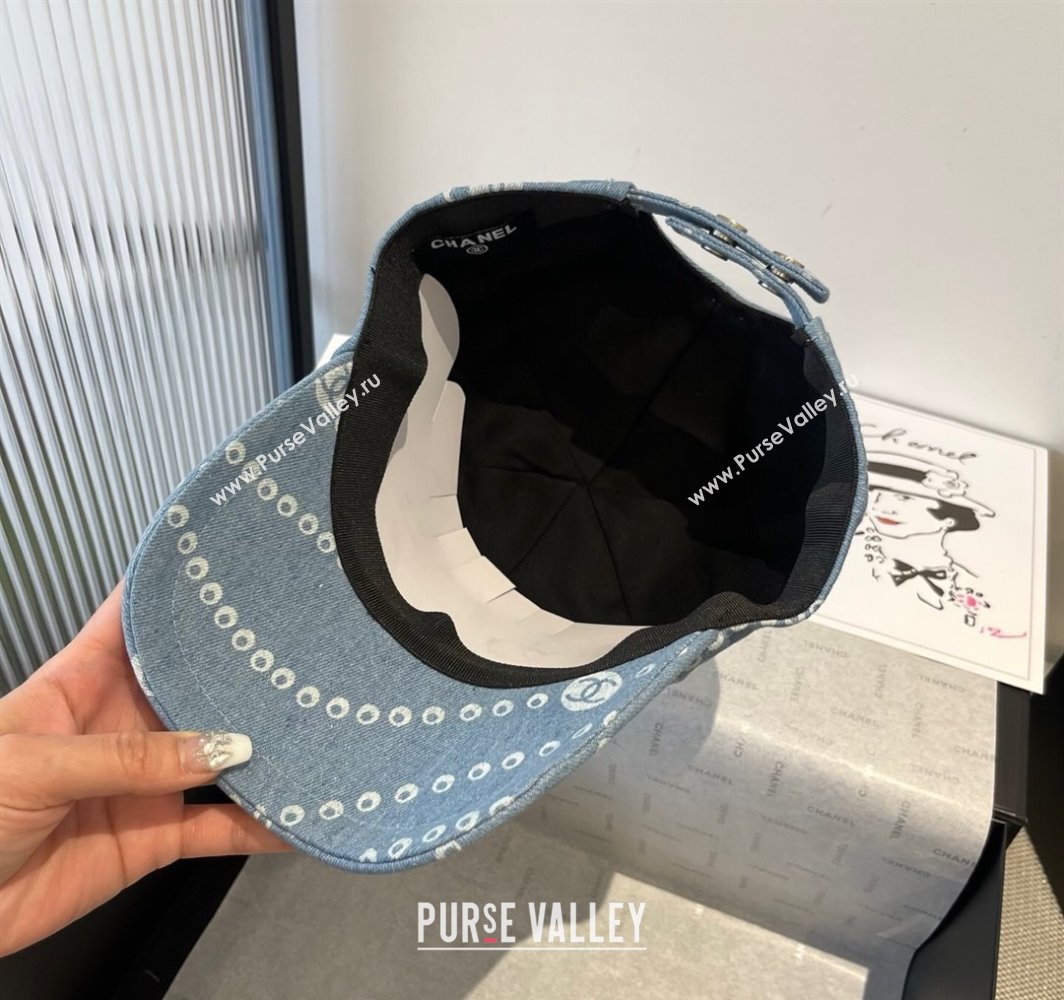 Chanel Printed Denim Baseball Hat Light Blue 2025 0318 (MAO-250318032)