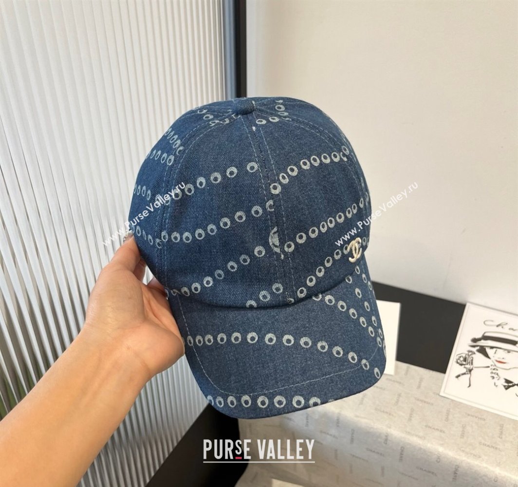Chanel Printed Denim Baseball Hat Dark Blue 2025 0318 (MAO-250318033)