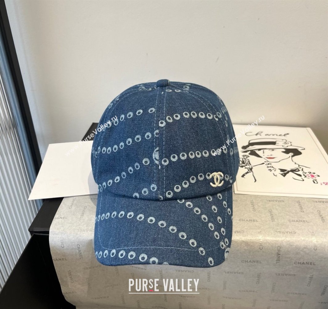 Chanel Printed Denim Baseball Hat Dark Blue 2025 0318 (MAO-250318033)
