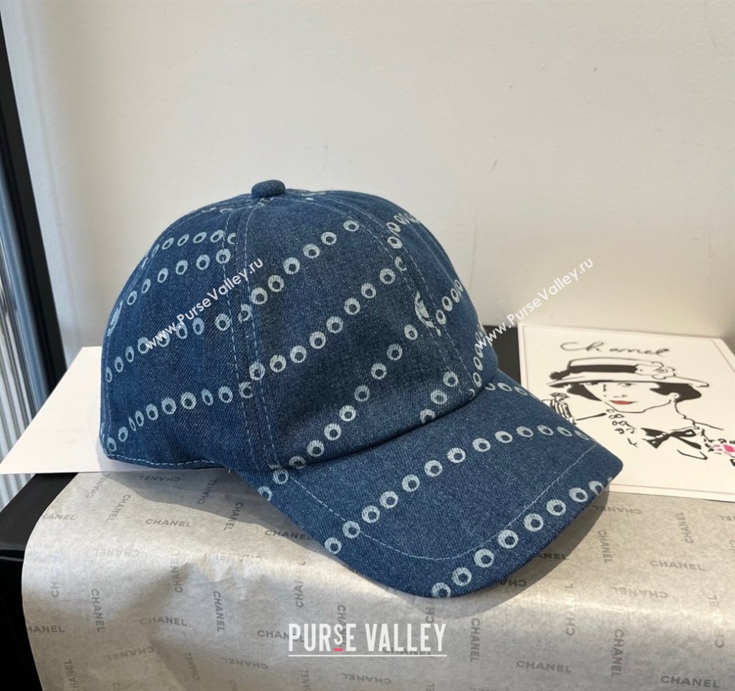 Chanel Printed Denim Baseball Hat Dark Blue 2025 0318 (MAO-250318033)