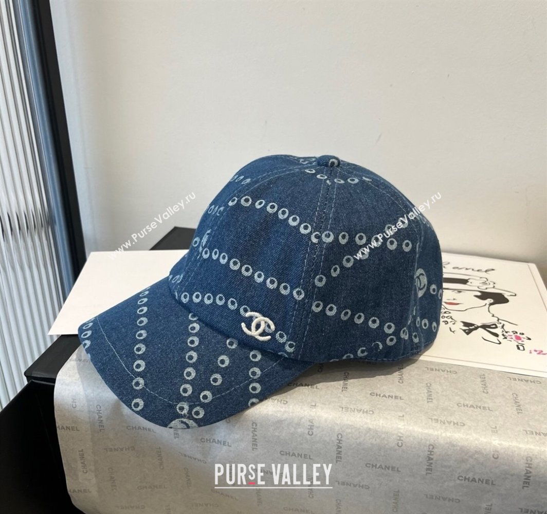 Chanel Printed Denim Baseball Hat Dark Blue 2025 0318 (MAO-250318033)