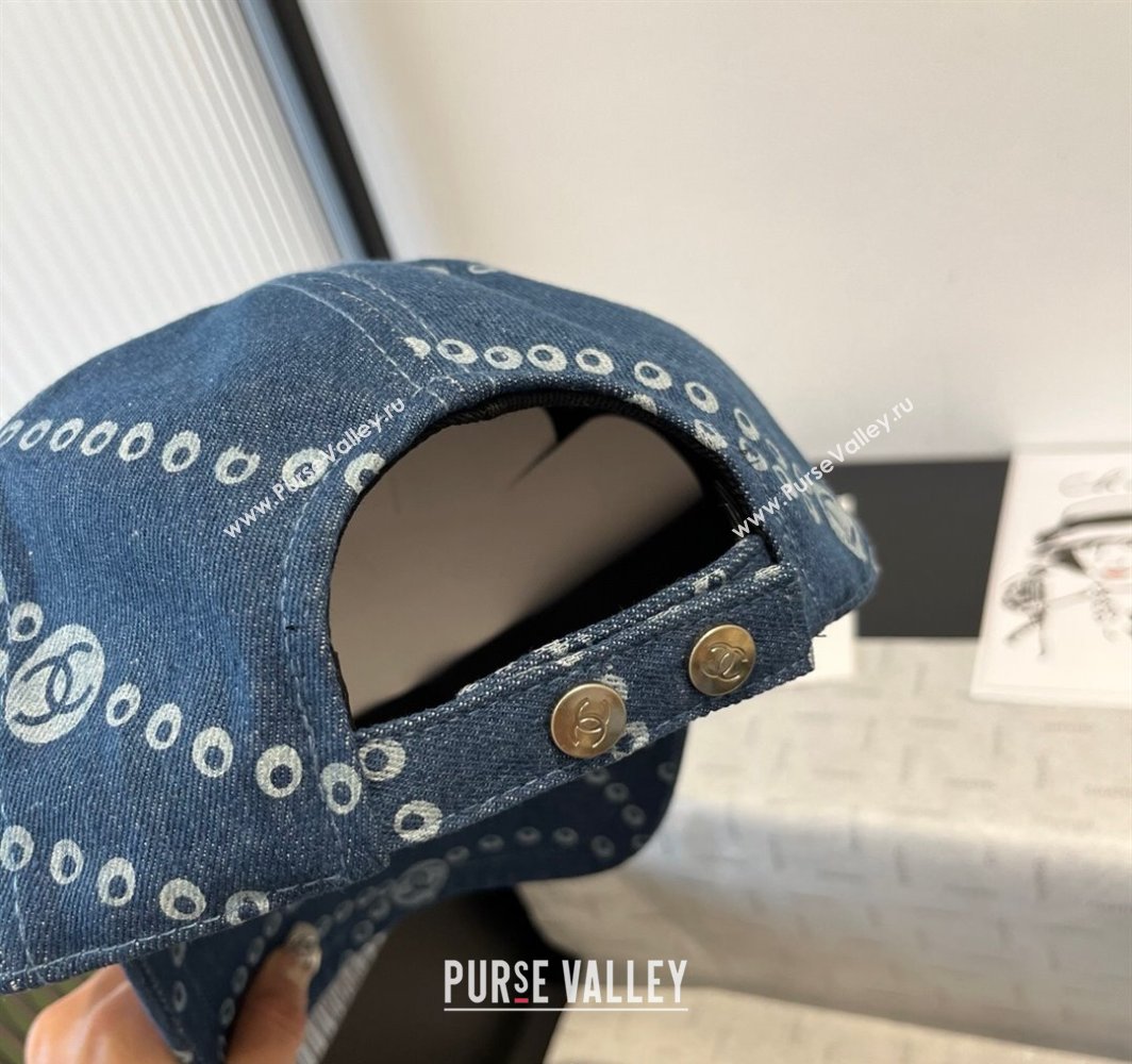 Chanel Printed Denim Baseball Hat Dark Blue 2025 0318 (MAO-250318033)