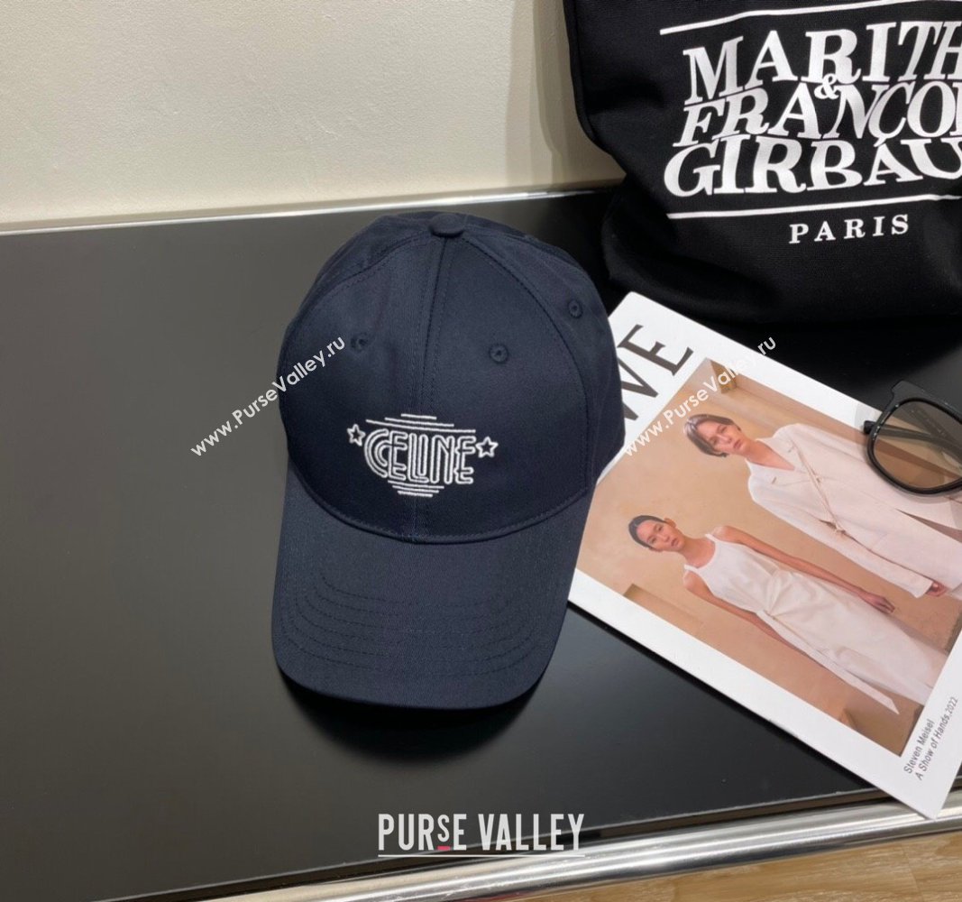 Celine Canvas Baseball Hat Dark Blue 2025 CE051401 (SHI-250514058)