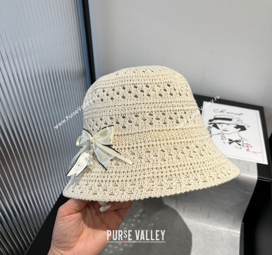 Miu Miu Knit Bucket Hat with Bow White 2025 MIU051402 (XMN-250514062)