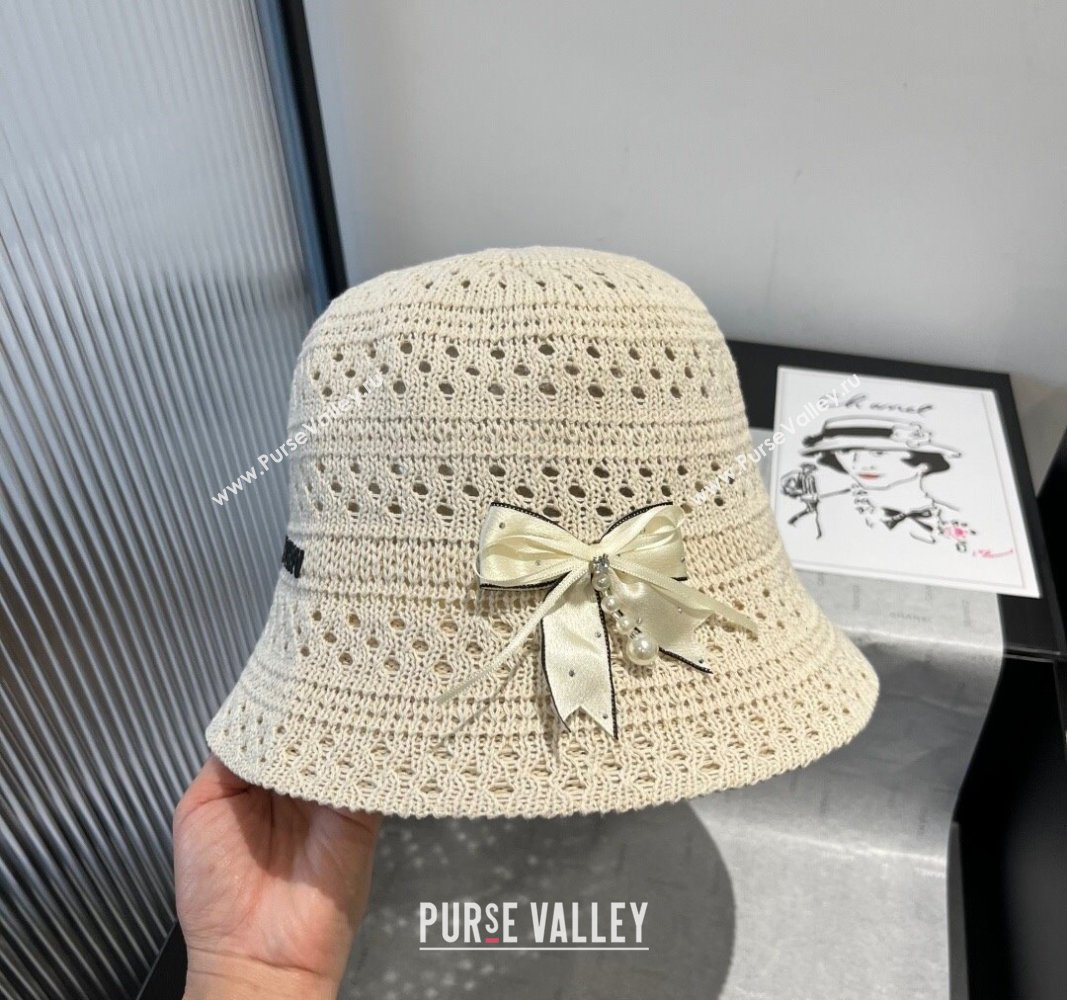 Miu Miu Knit Bucket Hat with Bow White 2025 MIU051402 (XMN-250514062)