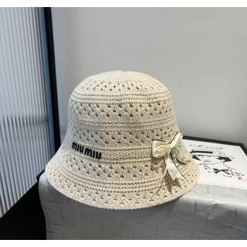 Miu Miu Knit Bucket Hat with Bow White 2025 MIU051402 (XMN-250514062)