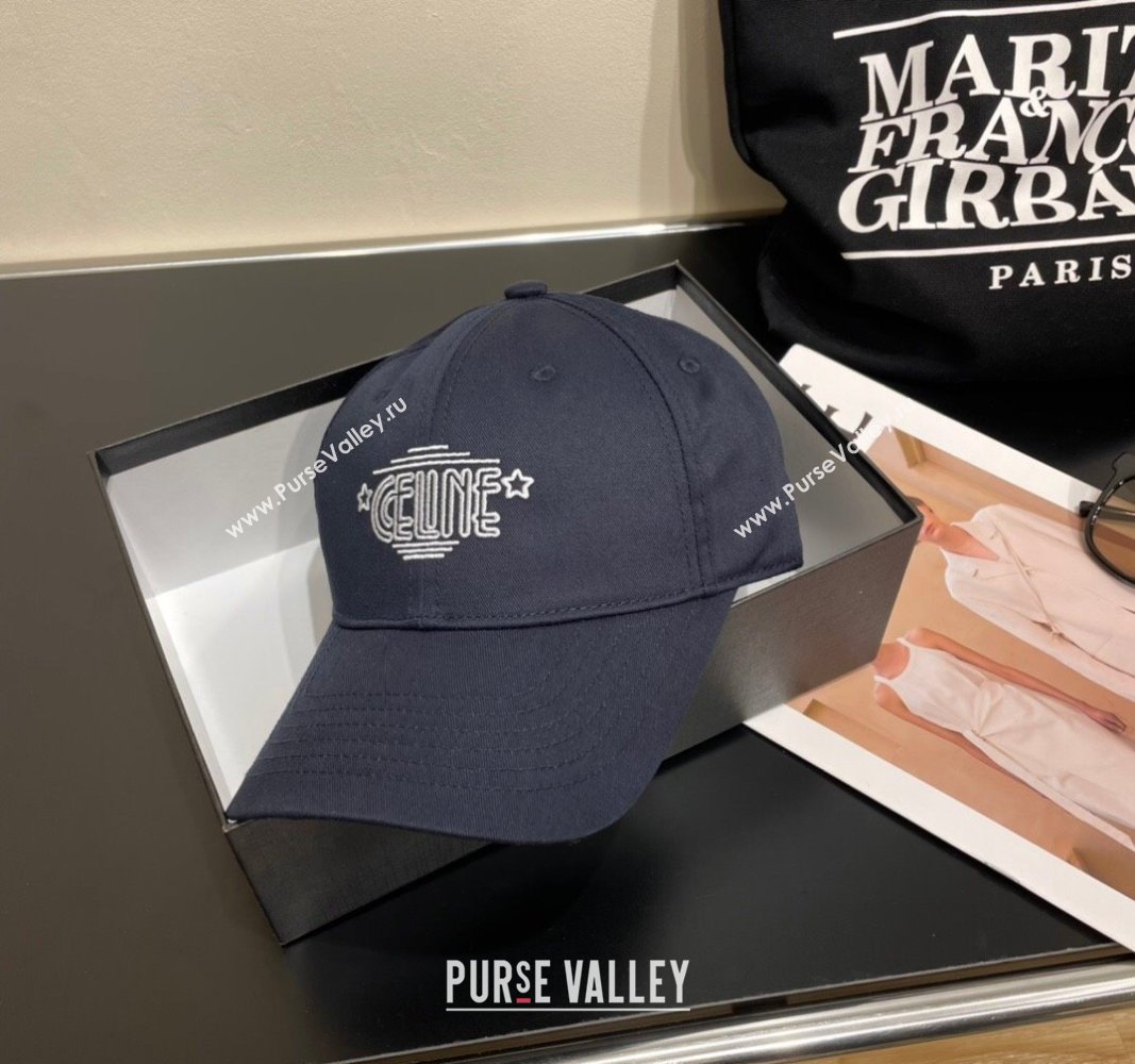 Celine Canvas Baseball Hat Dark Blue 2025 CE051401 (SHI-250514058)