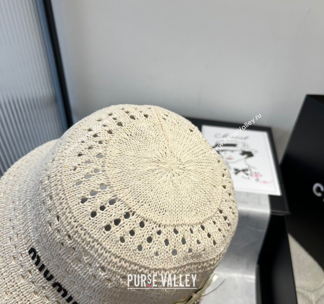 Miu Miu Knit Bucket Hat with Bow White 2025 MIU051402 (XMN-250514062)