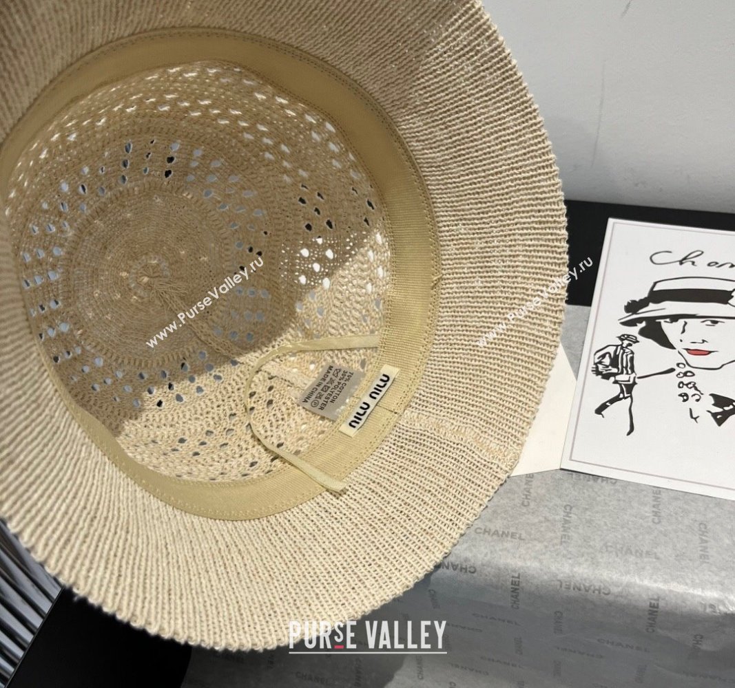 Miu Miu Knit Bucket Hat with Bow White 2025 MIU051402 (XMN-250514062)