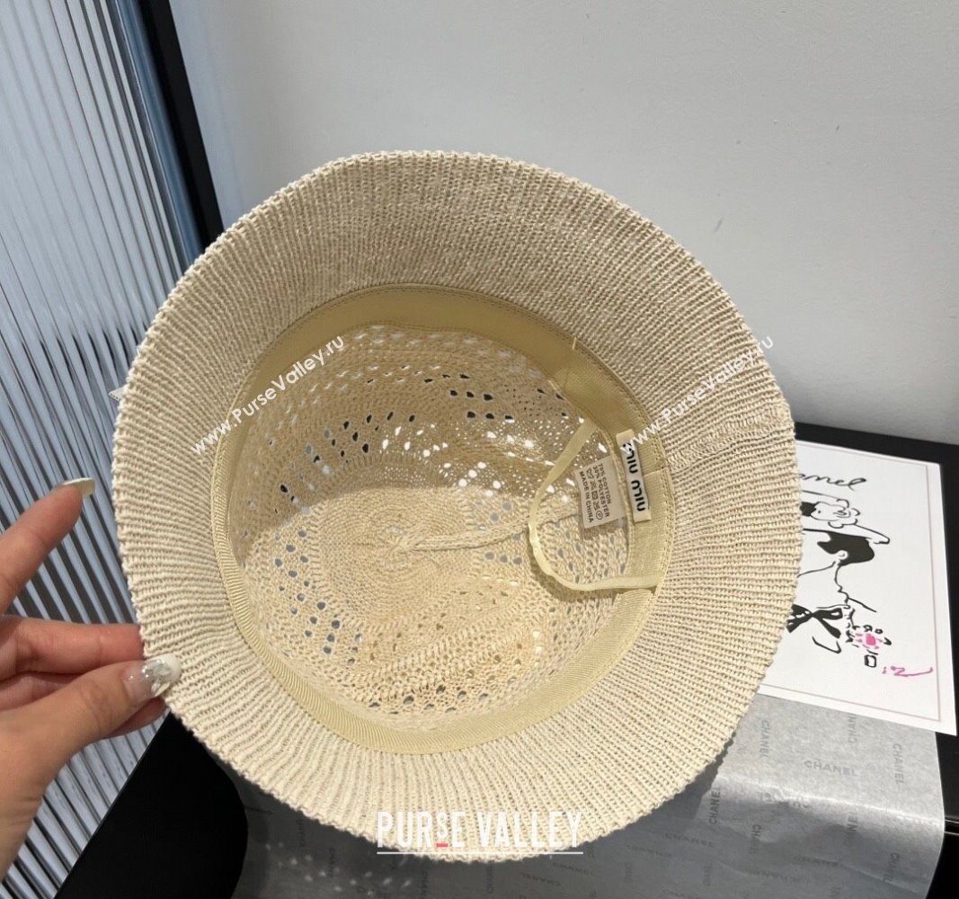 Miu Miu Knit Bucket Hat with Bow White 2025 MIU051402 (XMN-250514062)