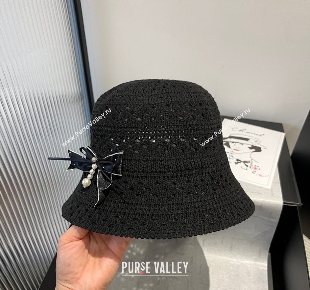Miu Miu Knit Bucket Hat with Bow Black 2025 MIU051402 (XMN-250514063)