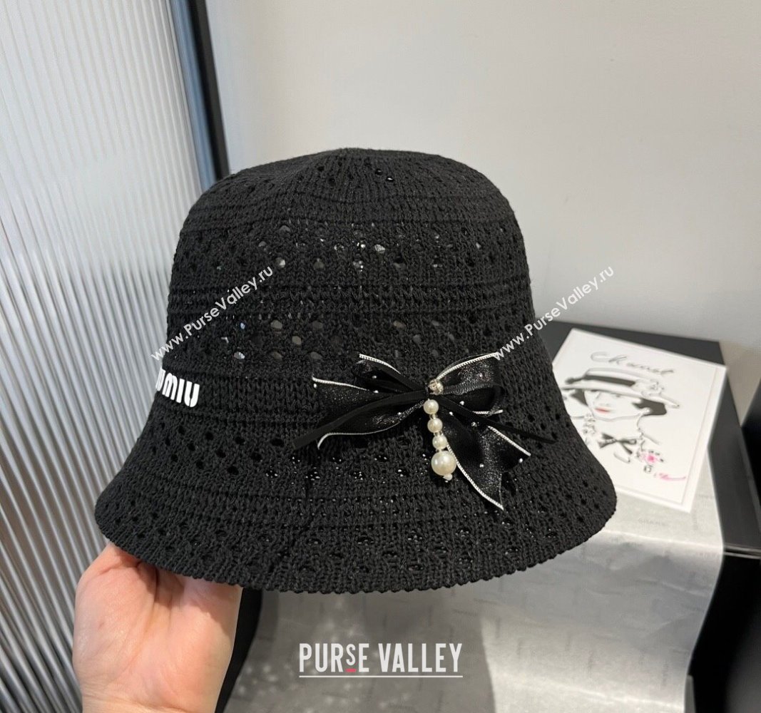 Miu Miu Knit Bucket Hat with Bow Black 2025 MIU051402 (XMN-250514063)