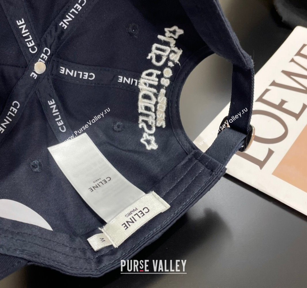 Celine Canvas Baseball Hat Dark Blue 2025 CE051401 (SHI-250514058)