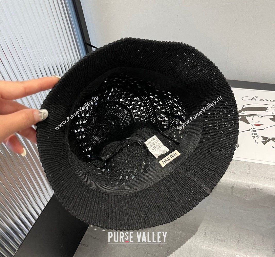 Miu Miu Knit Bucket Hat with Bow Black 2025 MIU051402 (XMN-250514063)