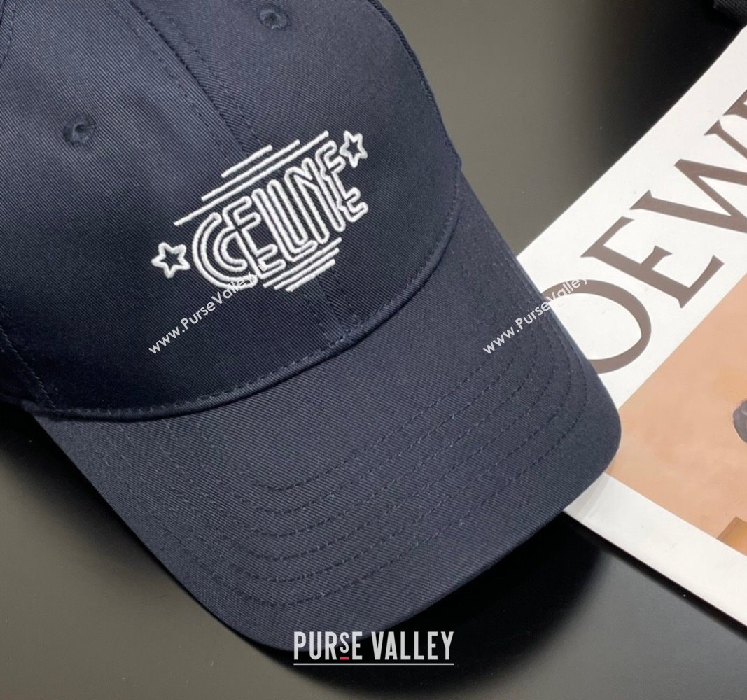 Celine Canvas Baseball Hat Dark Blue 2025 CE051401 (SHI-250514058)