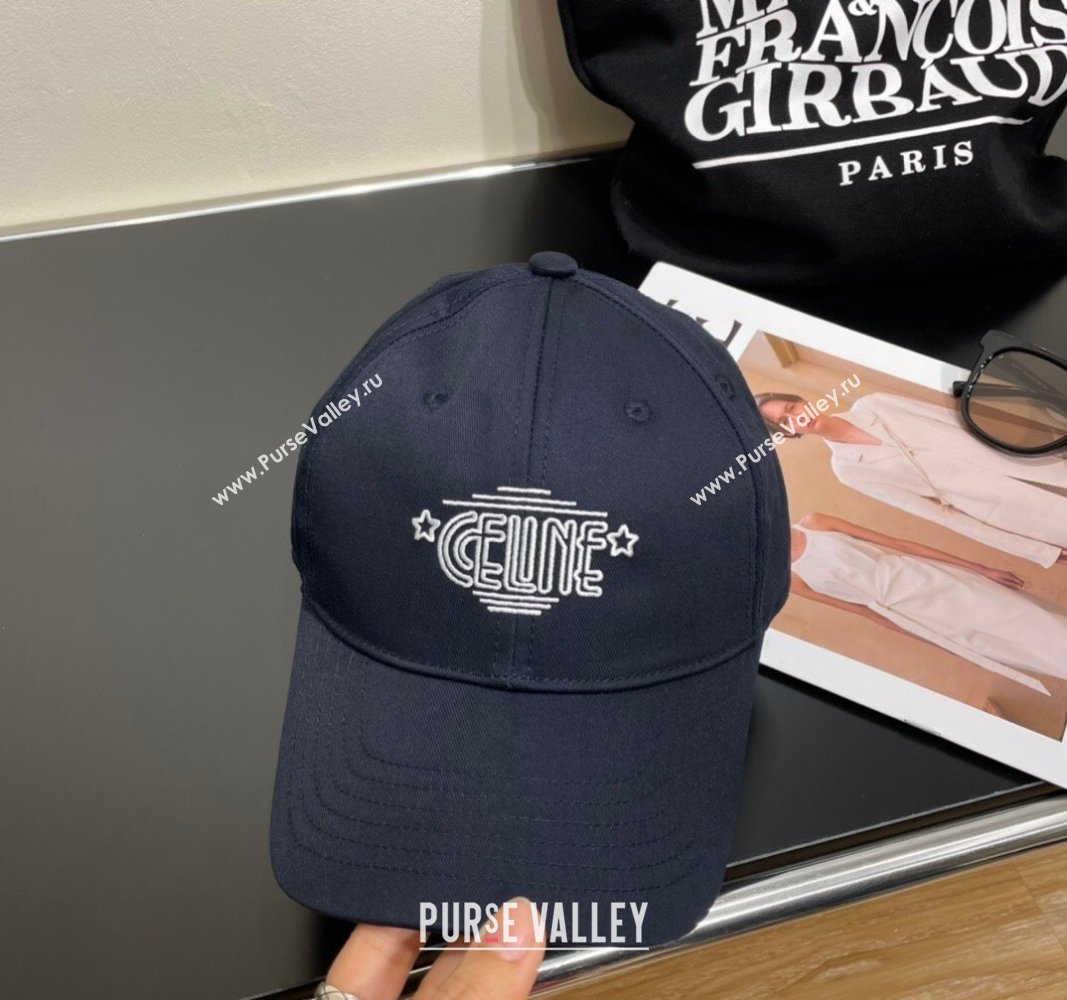 Celine Canvas Baseball Hat Dark Blue 2025 CE051401 (SHI-250514058)