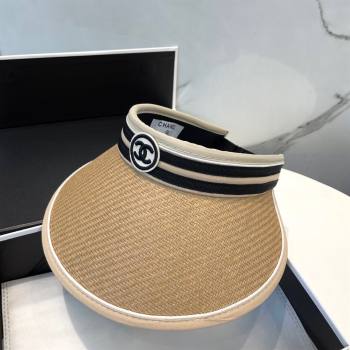 Chanel Straw Visor Hat with CC Patch Khaki 2025 0514 (SHI-250514111)