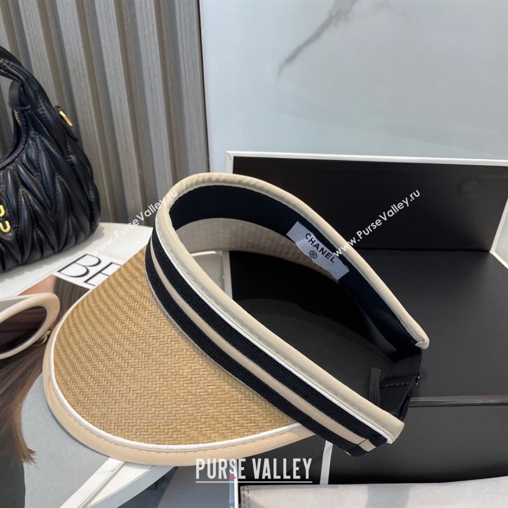 Chanel Straw Visor Hat with CC Patch Khaki 2025 0514 (SHI-250514111)