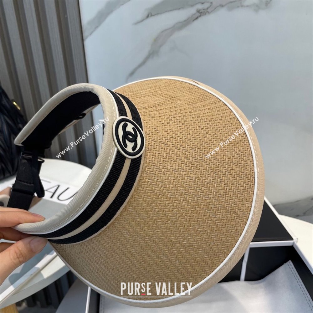 Chanel Straw Visor Hat with CC Patch Khaki 2025 0514 (SHI-250514111)
