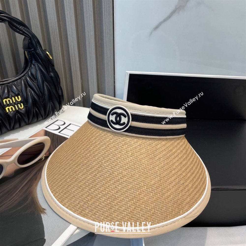 Chanel Straw Visor Hat with CC Patch Khaki 2025 0514 (SHI-250514111)