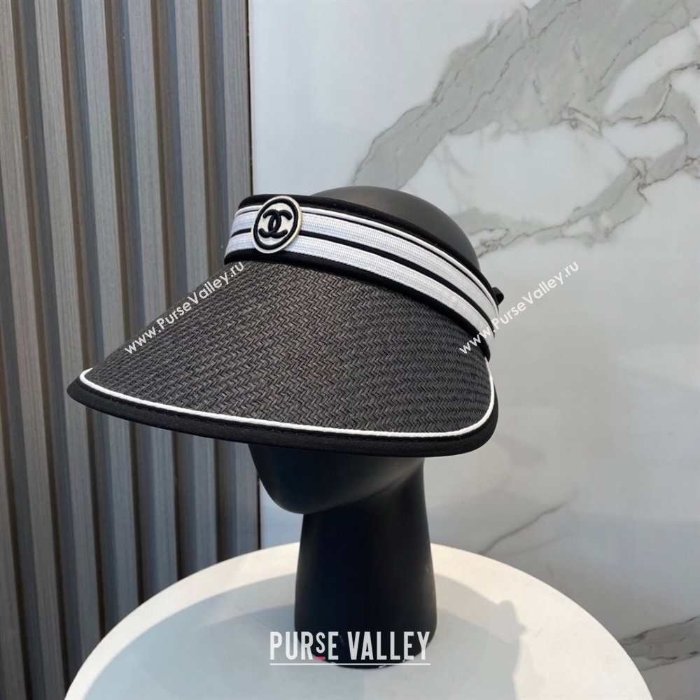Chanel Straw Visor Hat with CC Patch Black 2025 0514 (SHI-250514112)